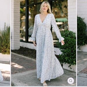 Morning Lavender Floral Blue Maxi Dress